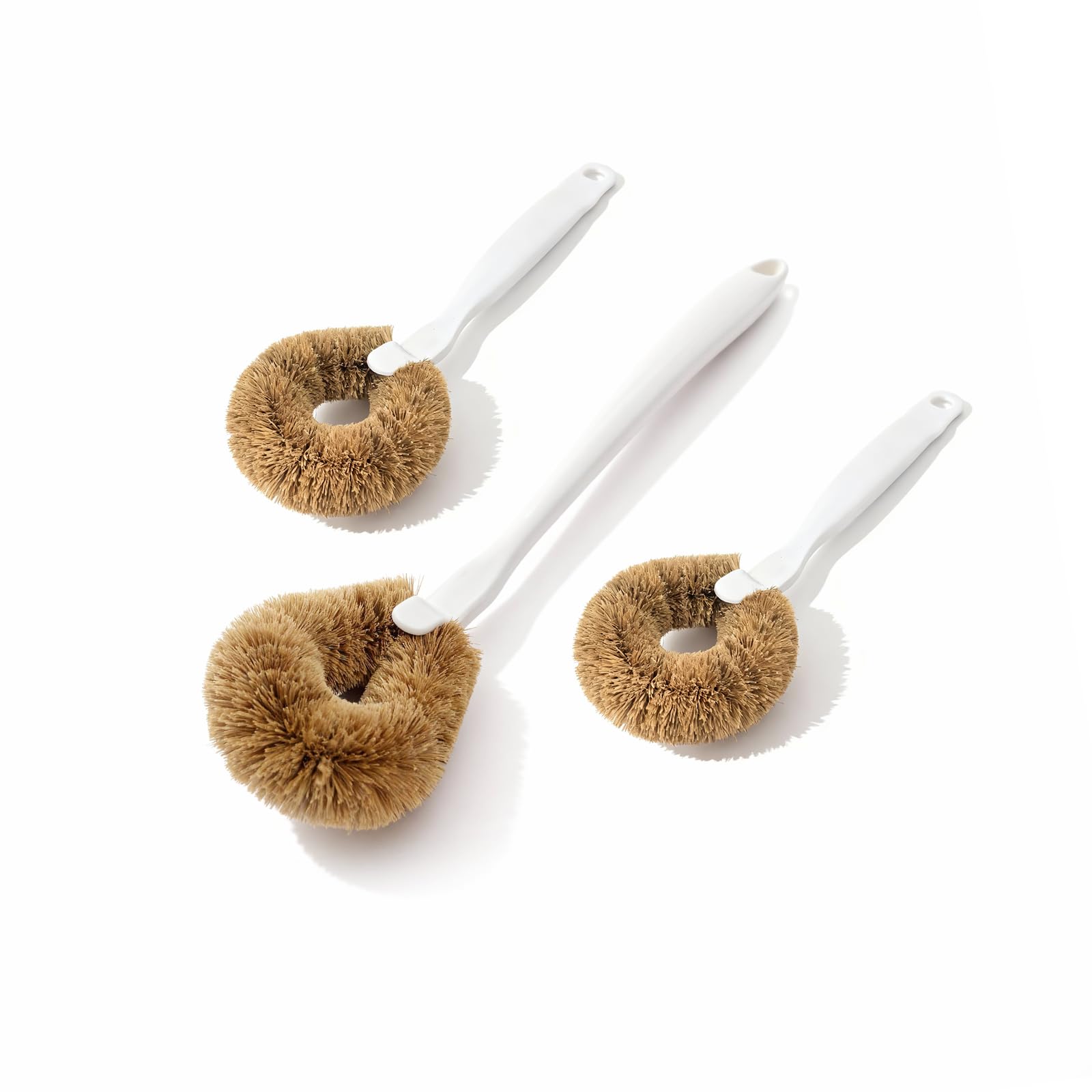 MI BRUSHAX 3-Piece Kitchen Brush Set - Plastic Handle Bottle Cleaners for Cups, Jars & Mugs (Wide Mouth) - Brown Bristle Scrubbers for Dish Washing
