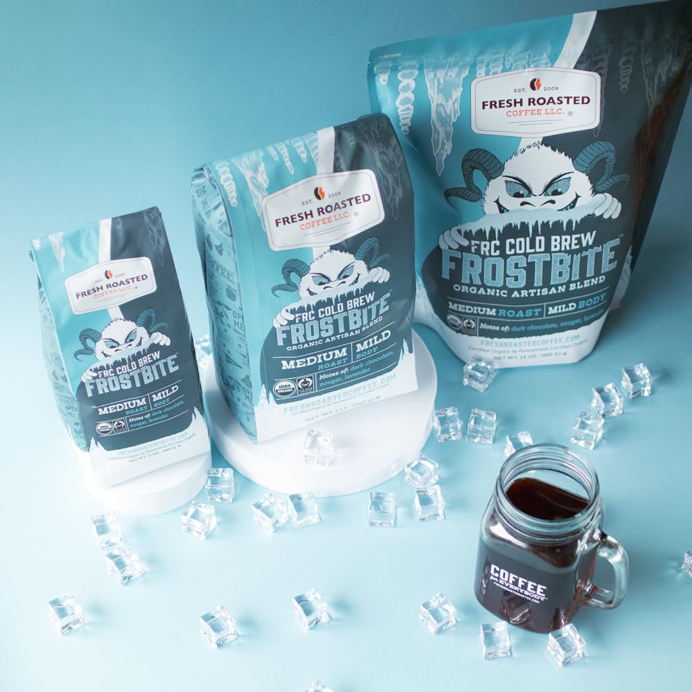Fresh Roasted Coffee, Organic Frostbite Cold Brew Coarse Ground Coffee, Medium Roast, USDA Organic, 3rd Party Tested for Mold, Mycotoxin & Pesticides