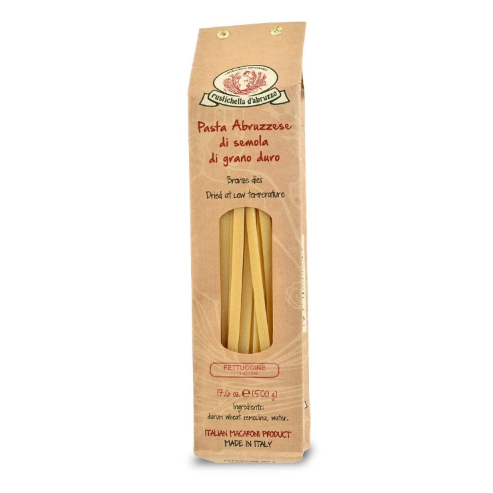 Rustichella d'Abruzzo Fettuccine - 500g Egg-Free Wide Ribbon Pasta - Perfect for Sauces - Cooks in 11-13 Minutes - Traditional Italian Recipe