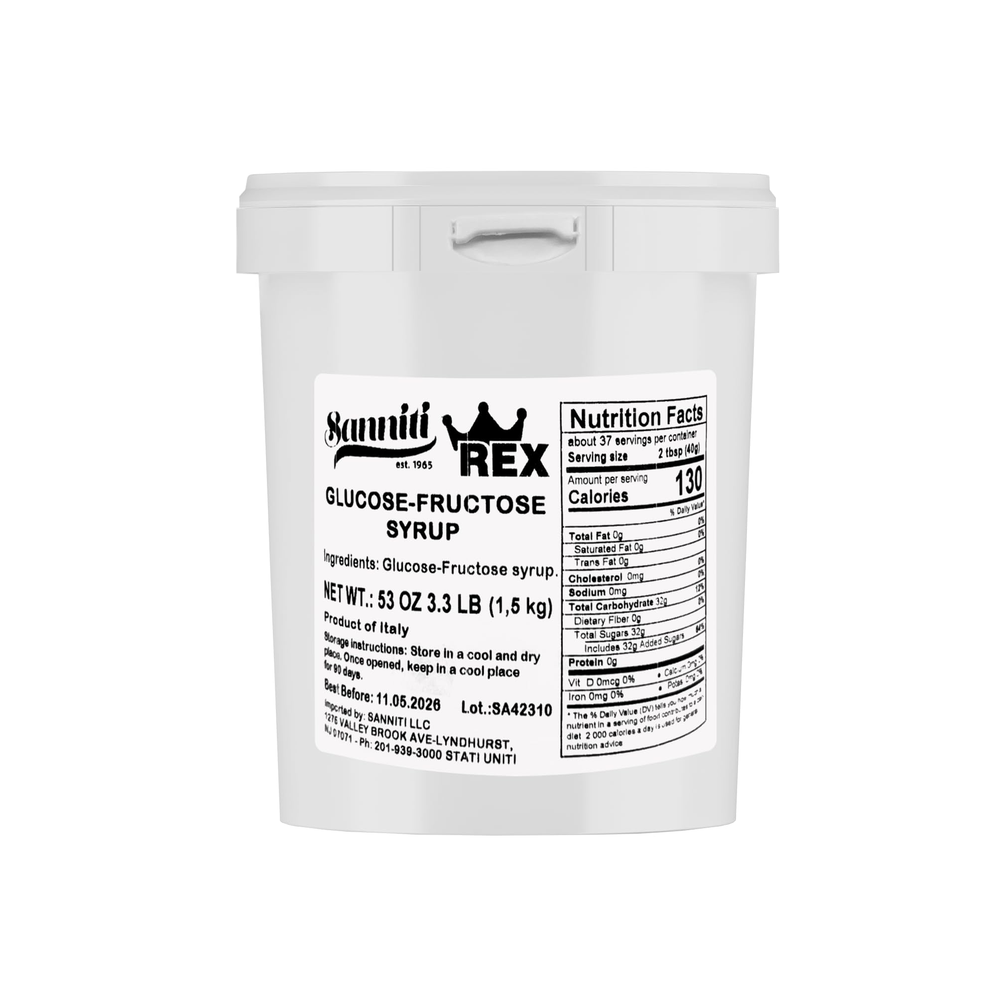 Rex Glucose Fructose Syrup | Product of Italy | Perfect for Baking, Confectionery, Beverages, Sauces, and More, 3.3 Lbs (1.5 kg)