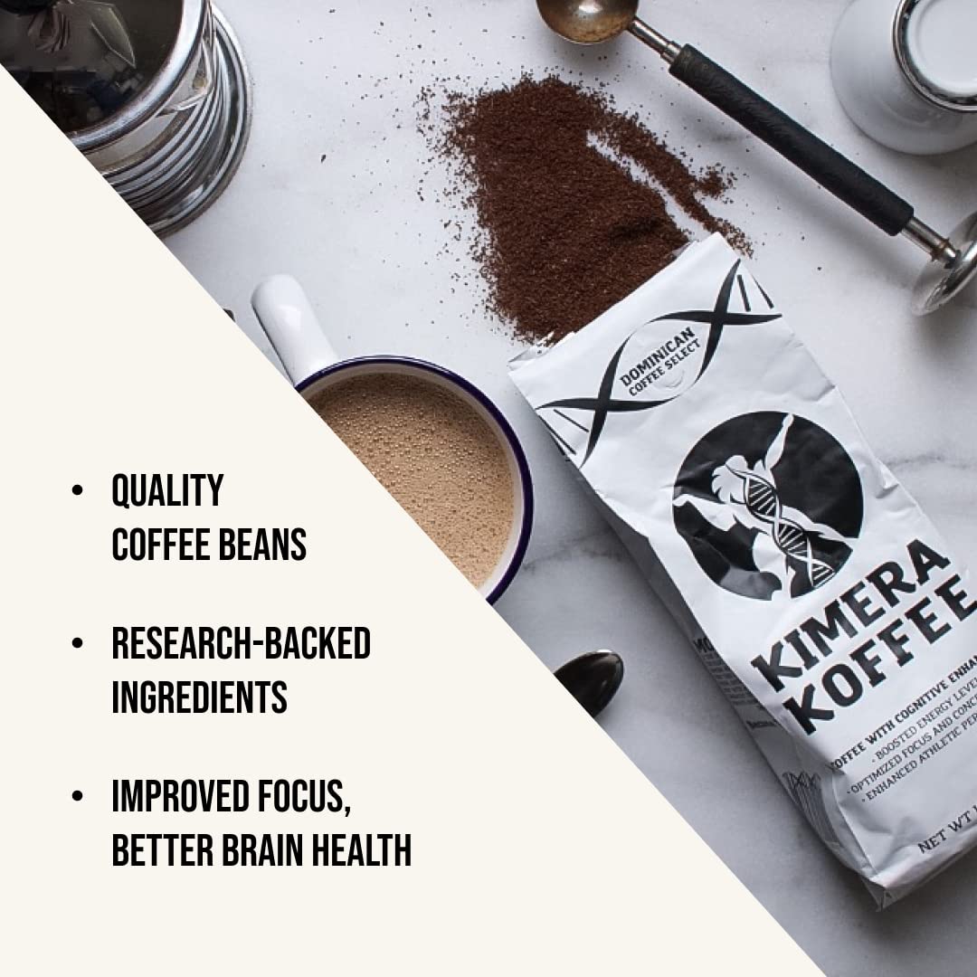 Kimera Koffee Original Blend - Organic Medium Roast Nootropic Coffee with Alpha-GPC, Taurine, DMAE, L-Theanine, 12oz Ground