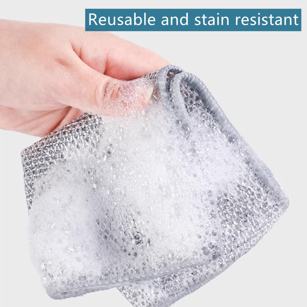 BoAn Multipurpose Wire Dishwashing Rags,Double Layer Metal Wire Dishcloth,Reusable Dish Washing Scrub for Home Kitchen Cooktop Sinks(10PCS)