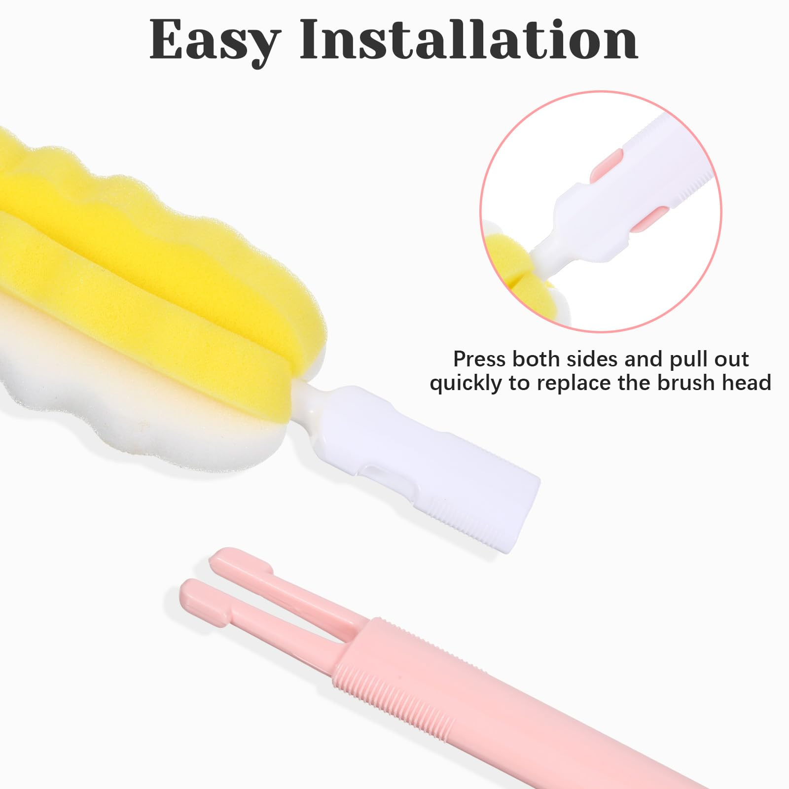 4 Pcs Bottle Sponge with Handle, Bottle Brush Cleaner, Replaceable Detachable Long Handle Portable Sponge Cleaning Cup Brush Set, Used for Kitchen