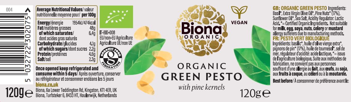 Biona Organic - Green Pesto with Pine Kernels - 120g