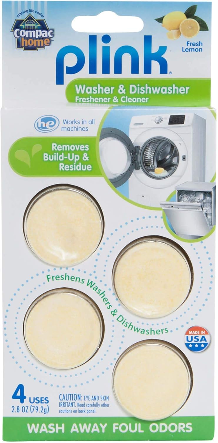 Compac Home Plink Appliance Freshener, Dishwasher, Washing Machine Cleaner, Water Activated, Fresh Lemon Scent, 4 Count