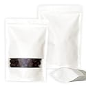 SumDirect Kraft Stand Up Pouches - 50 Pack 5.9x8.6 Inch White Self-Sealing Zipper Food Storage Reusable Sealable Bags with Window for Home or Business