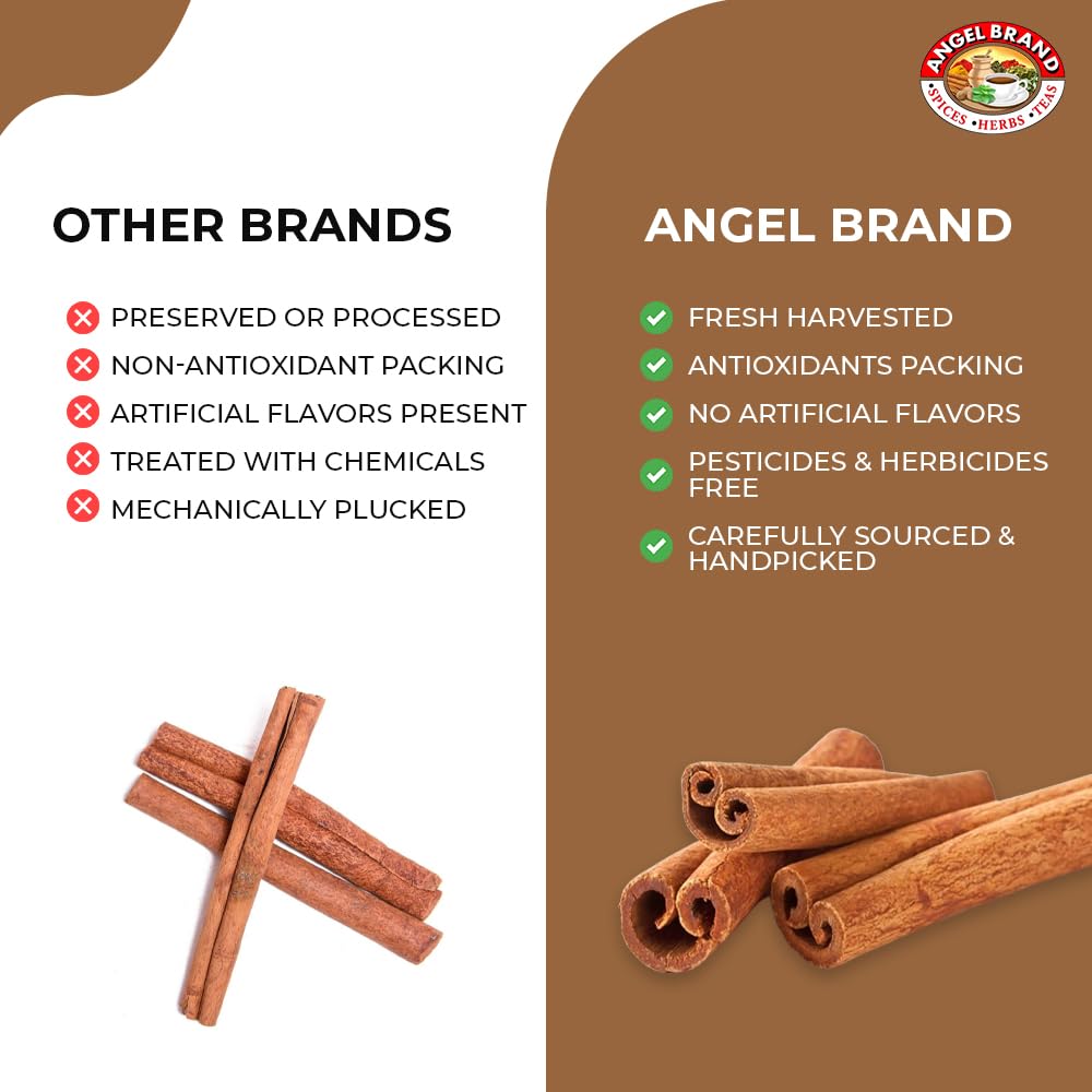 Angel Brand Cassia Cinnamon Sticks - Whole 2.5oz Bottle - Aromatic, Fresh, and Flavorful Cinnamon Sticks for Cooking, Baking, Beverages, and Tea