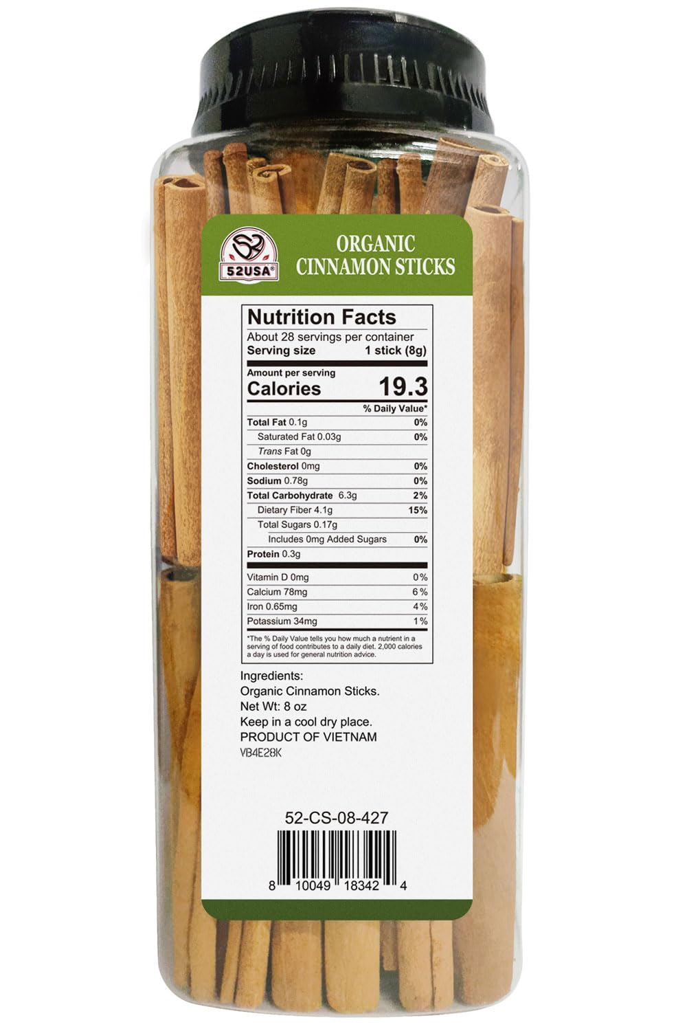 52USA Organic Cinnamon Sticks, Cinnamon 8oz (226g), Cinnamon Sticks Whole, 100% Raw, USDA & Kosher Certified, Gluten Free, Non-GMO, Pure & Fresh