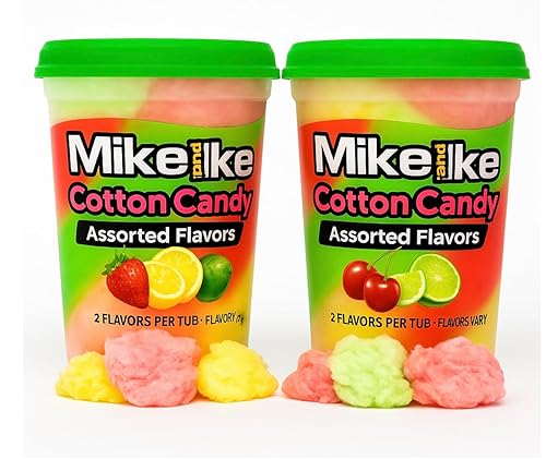 Mike and Ike Cotton Candy TUB -Cherry, Strawberry and Lwmon Lime Swirl, Birthday Party Favor Supplies, 3 Ounces (Pack of 2 TUBS)
