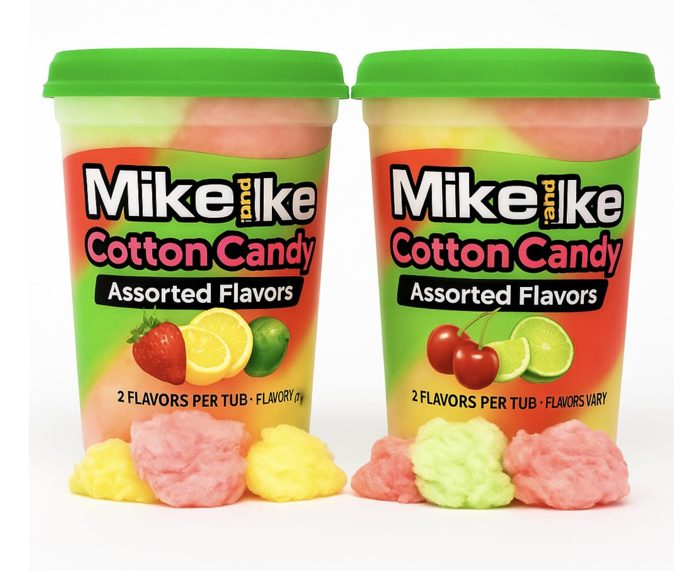 Mike and Ike Cotton Candy TUB -Cherry, Strawberry and Lwmon Lime Swirl, Birthday Party Favor Supplies, 3 Ounces (Pack of 2 TUBS)