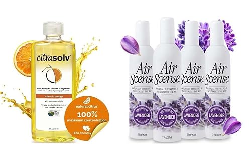 Citra Solv & Air Scense | Special Bundle | Concentrated Cleaner & Degreaser 8 fl oz| Essential Oil Air Freshener 7 fl oz Lavender 4PK | Household
