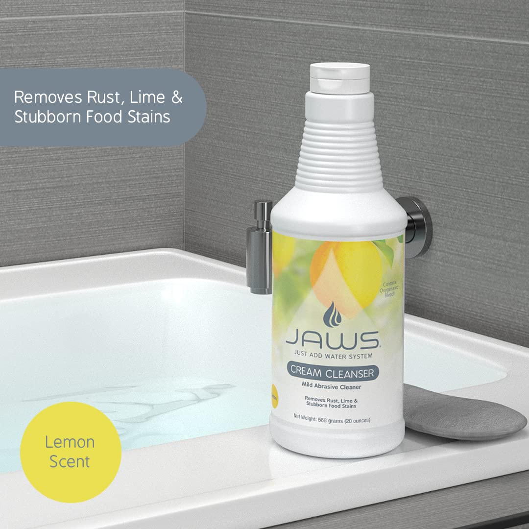 JAWS Cream Cleanser 2-Pack with Microfiber Sponges - Hard Water Stain Remover and Mild Abrasive Cleaner