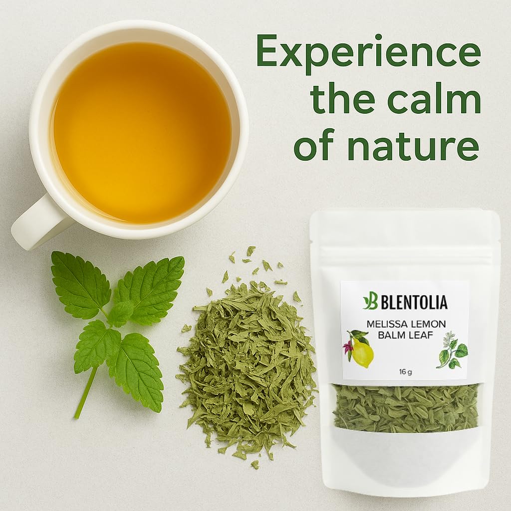 Blentolia Melissa Lemon Balm Leaf - Calming Herbal Tea - Caffeine-Free, 100% Natural - Soothing Lemon Flavor - Loose Leaf Herbal Infusion - 16g