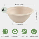 ZORRITA 150 Pack 8 oz Compostable Paper Bowls Small Disposable Soup Bowls Natural Sugarcane Biodegradable Bowls for Ice Cream, Desserts, Salads, Pet