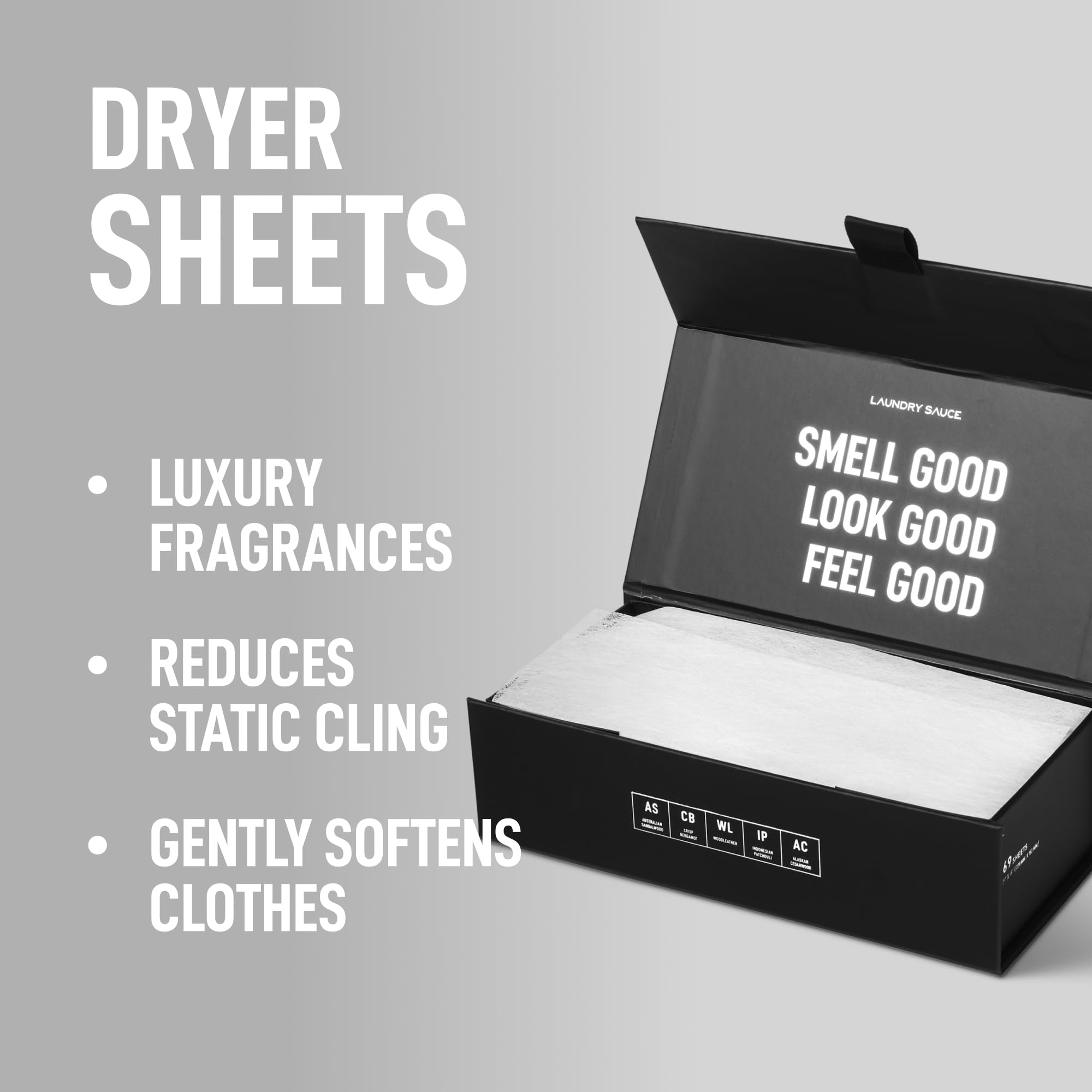 Laundry Sauce - Laundry Dryer Sheets (Australian Sandalwood), Luxury Fragrance, Contains Essential Oils, Softens Fabric, Removes Static Cling