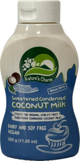 Nature's Charm Sweetened Condensed Coconut Milk, NEW Squeeze Bottle , Dairy and Soy FREE, Vegan, Lactose FREE, Gluten FREE. Rich Coconut Flavor, Good Soure of Calcum-11.25 Ounce (Pack of 2) Combo With FREE KC Commerce Wooden Spoon (2)