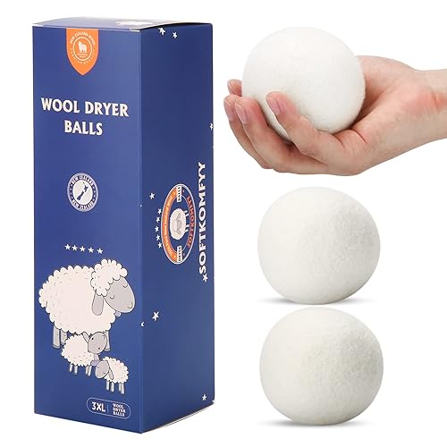 Wool Dryer Balls Handmade 3 Pack XL,Organic Laundry Dryer Balls,100% New Zealand Wool Natural Fabric Softener,Reusable 1000 Loads,Wrinkles Free