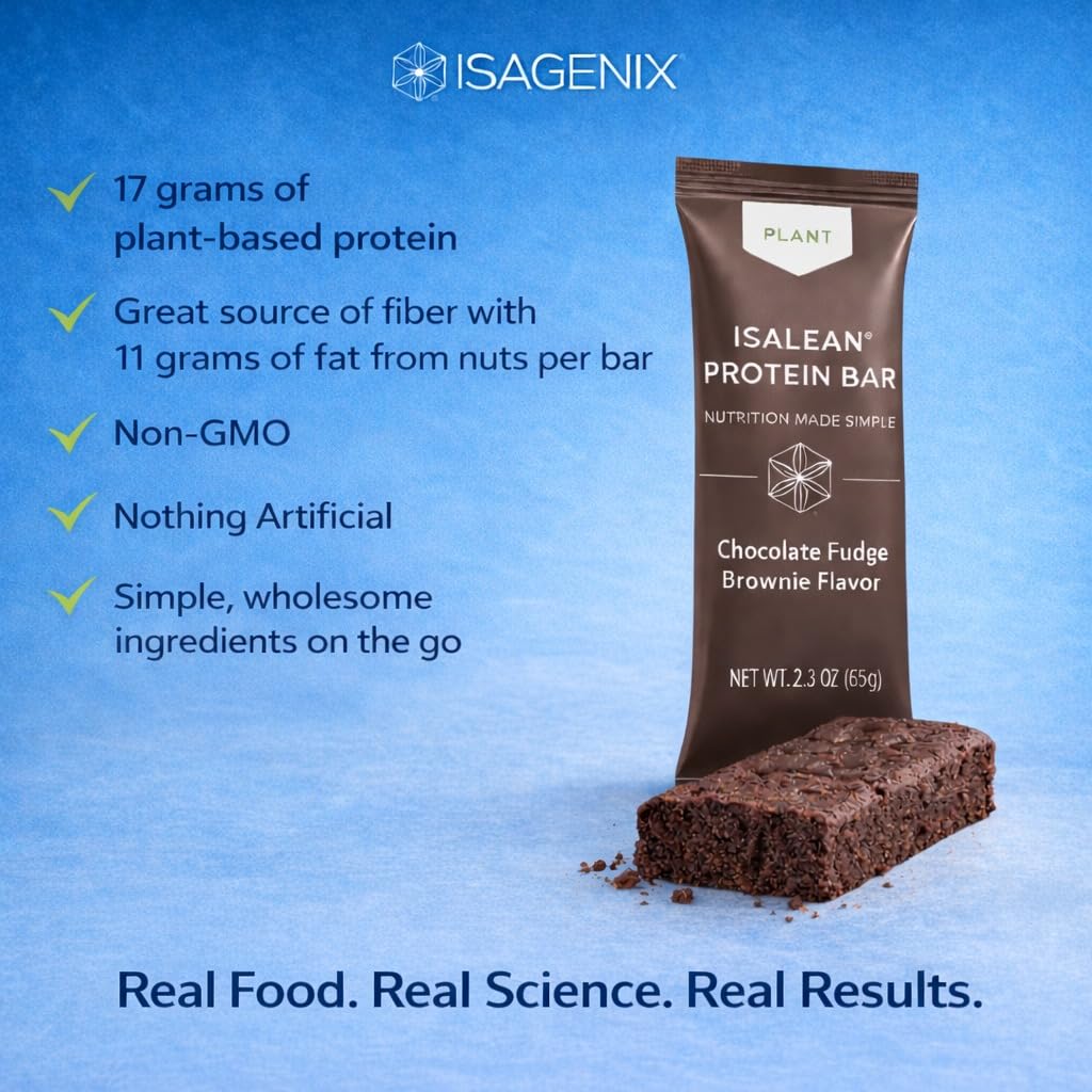 Isagenix Plant-Based IsaLean Protein Bar - Naturally Sweetened Energy Source - Protein Bar with 17g of Pea Protein & 6g of Fiber - Muscle Recovery
