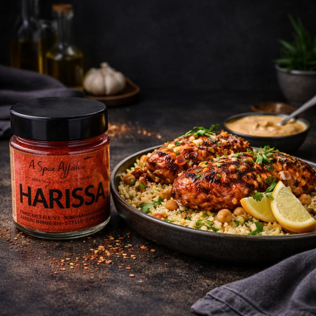 A Spice Affair’s Harissa Spice | Fiery, Aromatic & North African-Inspired Chili Blend | All-Natural, Non-GMO, Filler-Free | Perfect for Chicken