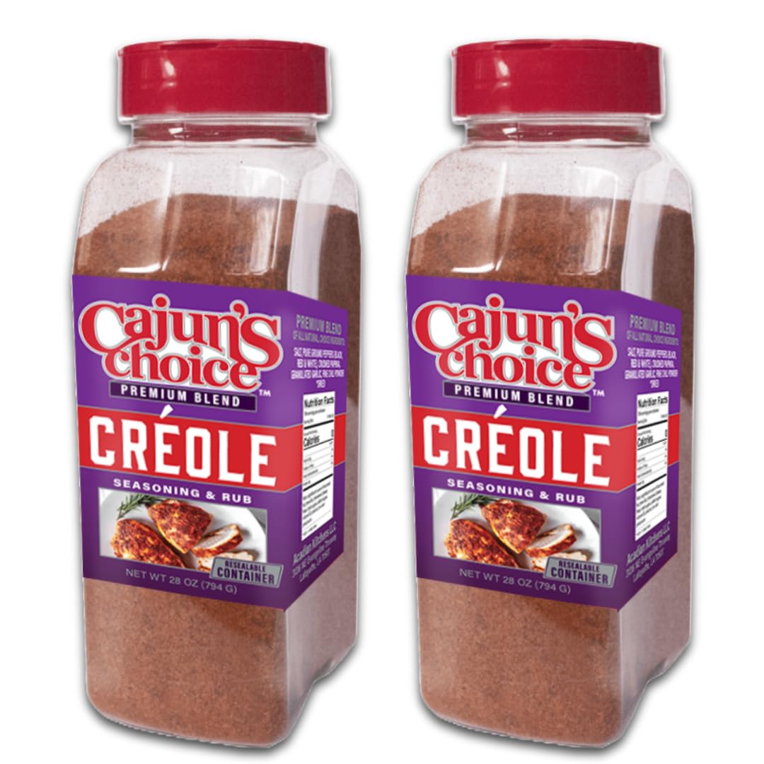 Cajun's Choice Creole Seasoning - 28 oz Jar, Pack of 2, Food Service, Low Sodium, Gluten-Free, No MSG - Authentic Louisiana Spice for Meats & Seafood