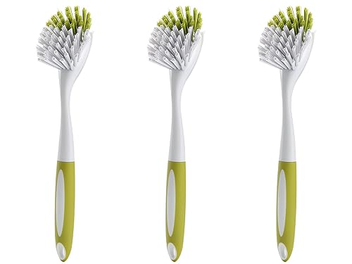 Dish Brush with Handle, Stiff Bristles Dish Scrubber for Pots, Pans & Sink Cleaning, 3 Pack