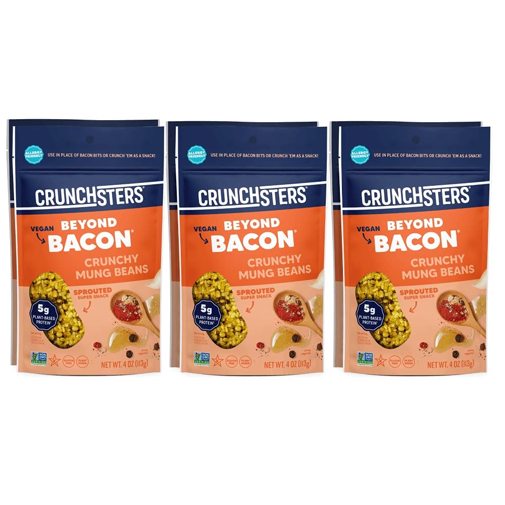 Crunchsters Crunchy Sprouted Mung Beans, Plant-Based Protein Super-Snack and Salad Topper, Gluten-Free, Nut-Free, Vegan, 6g Protein per Serving, 4oz