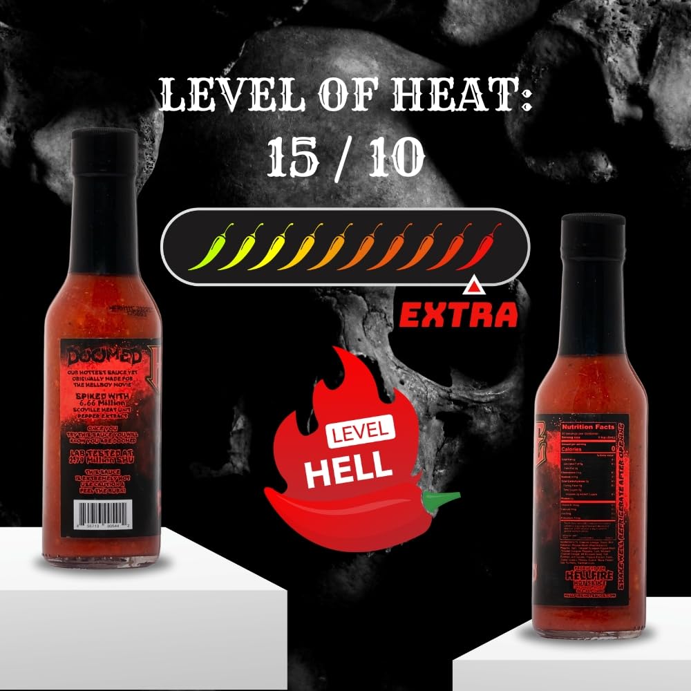 Hellfire Doomed Hot Sauce, Hottest Sauce in the World, Spiked with 6.66 Million SHU Natural Pepper Extract, Lab tested at 2.79 Million SHUs
