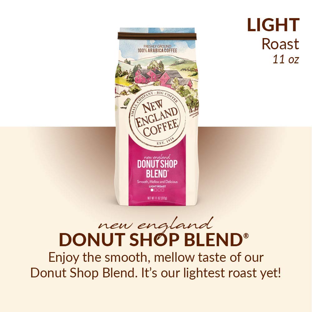 Light Roast Ground Coffee, New England Donut Shop Blend, Made of Premium Arabica Beans, Gluten Free and Certified Kosher, For a Smooth Mellow Coffee