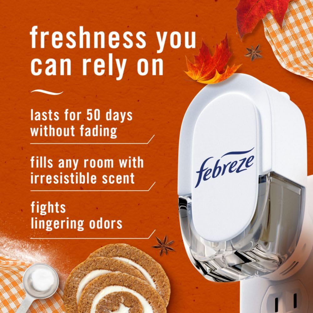 Febreze Plug In Air Freshener, Odor-Fighting Scented Oil Refill, Air Fresheners for Home and Bathroom and Kitchen, Long Lasting for Strong Odors