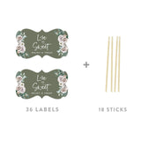 Andaz Press Sage Green with Cream Floral Blossoms Fall Wedding Party Collection, Cupcake Topper DIY Party Favor Kit, Fancy Frame Shape, Love is Sweet