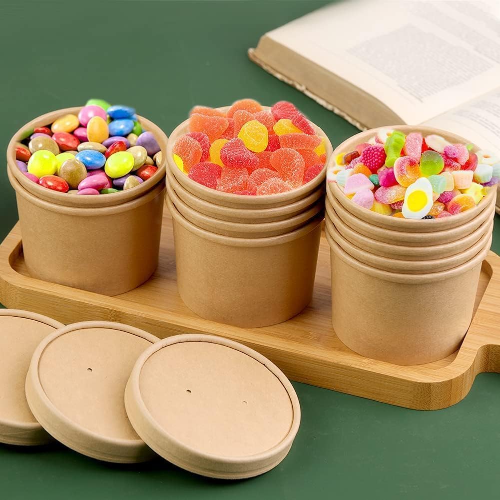 BALDCC 50 Pack Disposable Paper Soup Containers with Lids, 12 Oz Disposable Paper Soup Bowls with Lid, Paper Ice Cream Cups, Soup to go containers