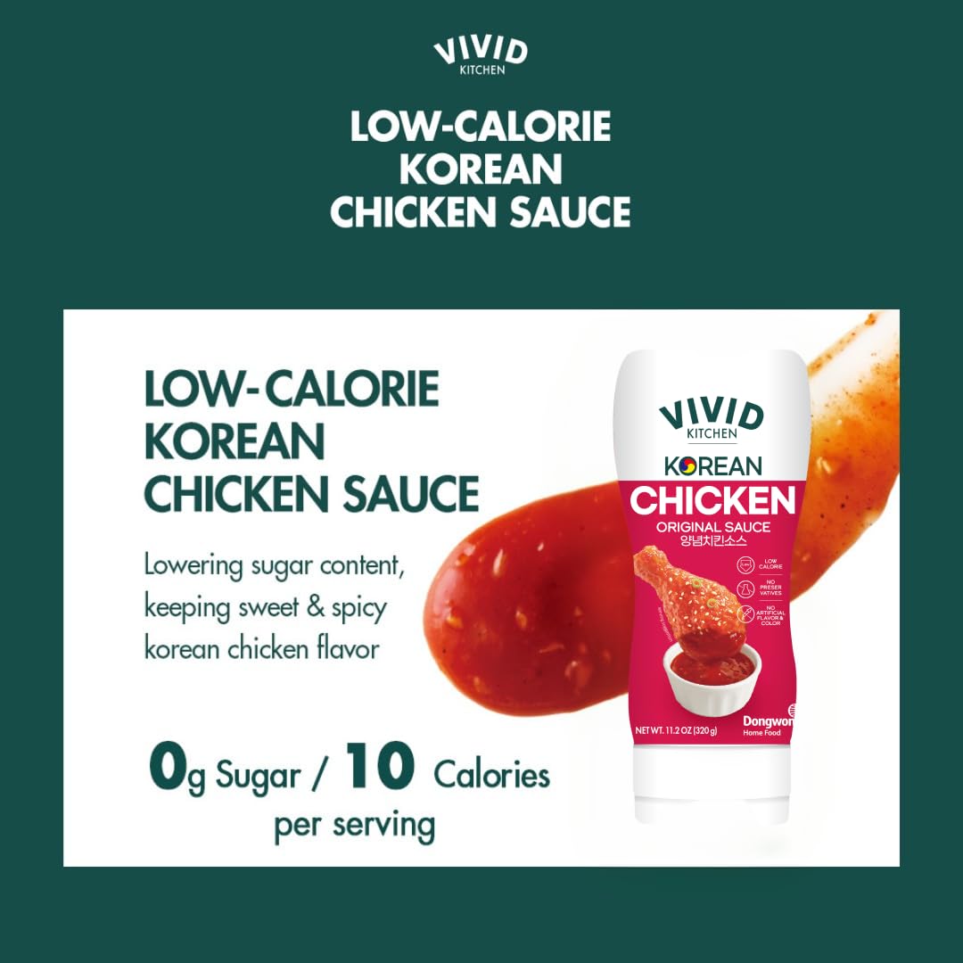 VIVID KITCHEN Korean Chicken Sauce - Low-Calorie, No Preservatives - Sweet and Savory Flavor - Easy Squeeze Bottles - Authentic Korean BBQ Marinade