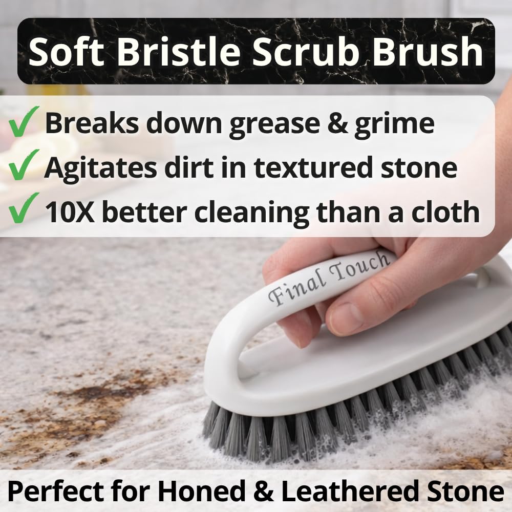 Final Touch AllStone Countertop Cleaner - Plant-Based Stone Safe Cleaning Spray with Scrub Brush - Daily Use Cleaner for Granite, Quartz, Marble