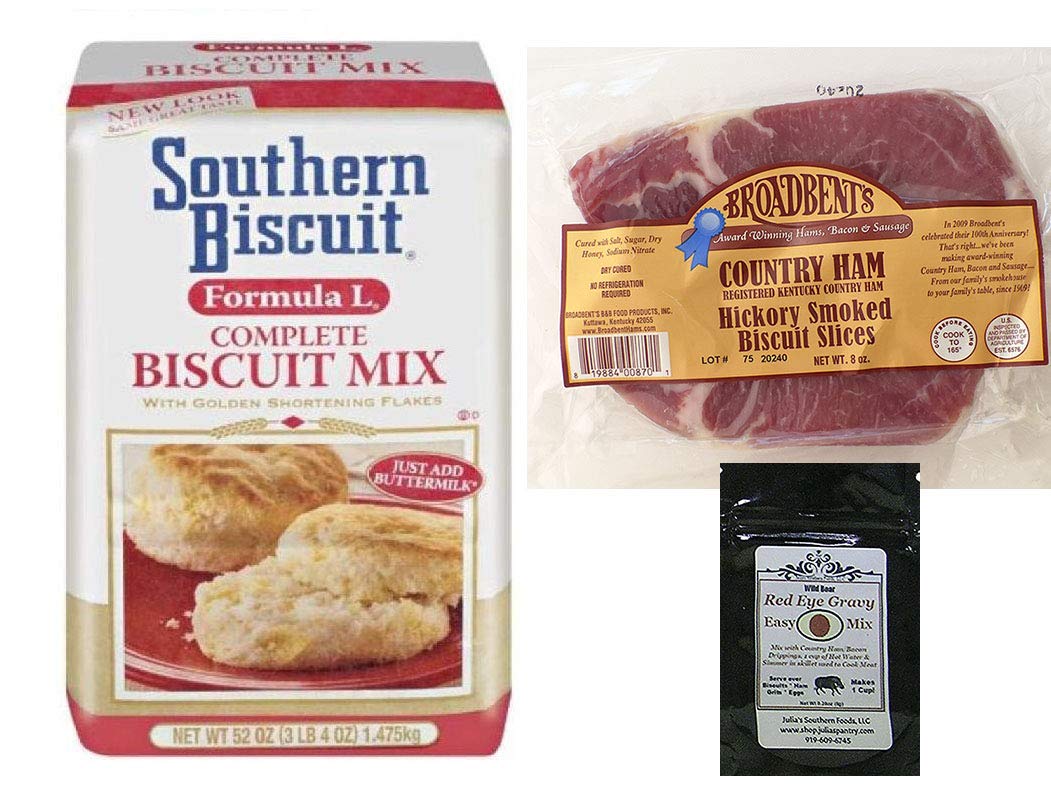 Southern Biscuit Formula L Biscuit Mix (52 Oz) and Hickory Smoked Country Ham Biscuit Slices, 8oz package