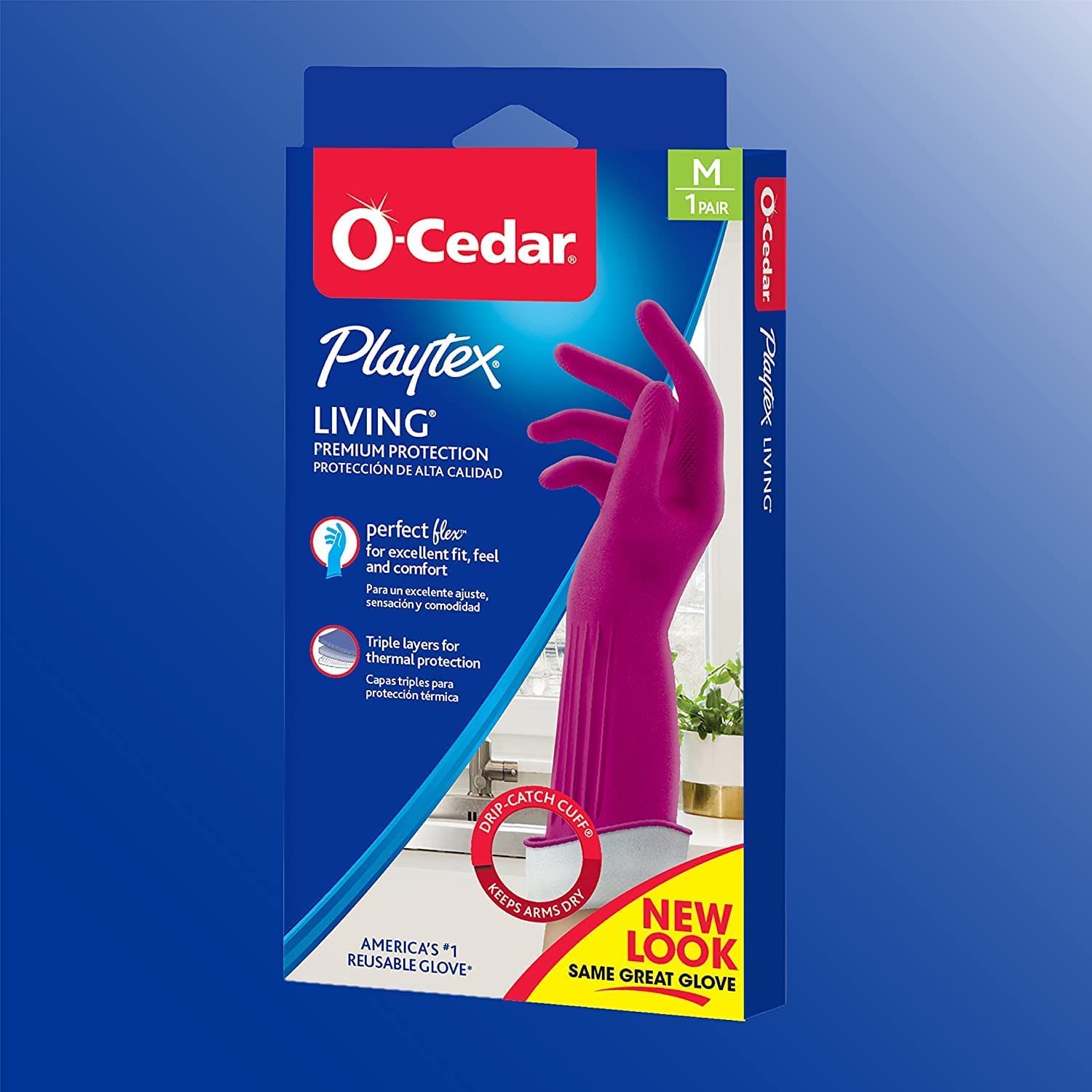PLAYTEX Living Drip-Catch Cuff Reusable Rubber Gloves for Household Cleaning - Medium Size, 3-Pack