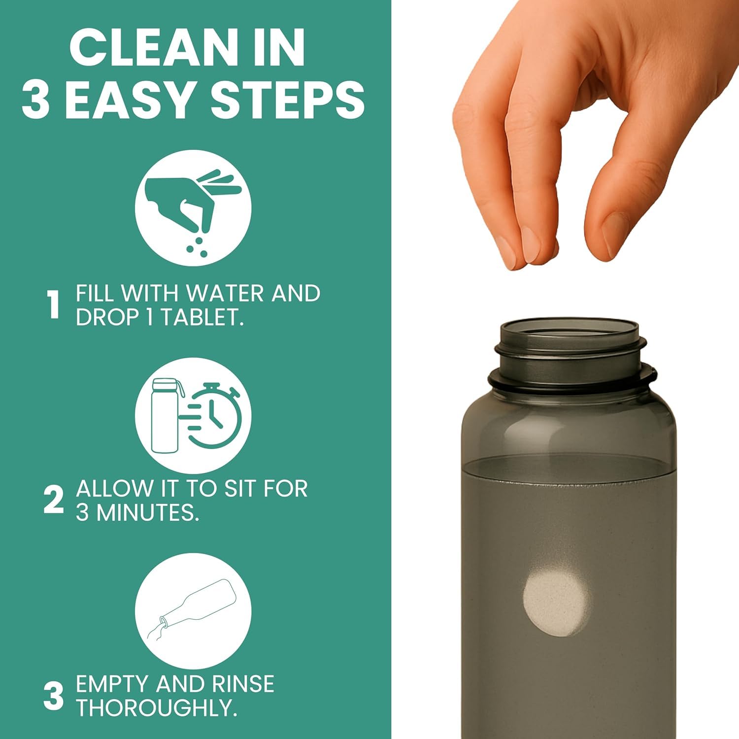 Salem's Elite Brand 12 Effervescent Water Bottle Cleaning Tablets | Tumbler Cleaning Tablets | Deodorizes & Removes Stains on Stainless Steel