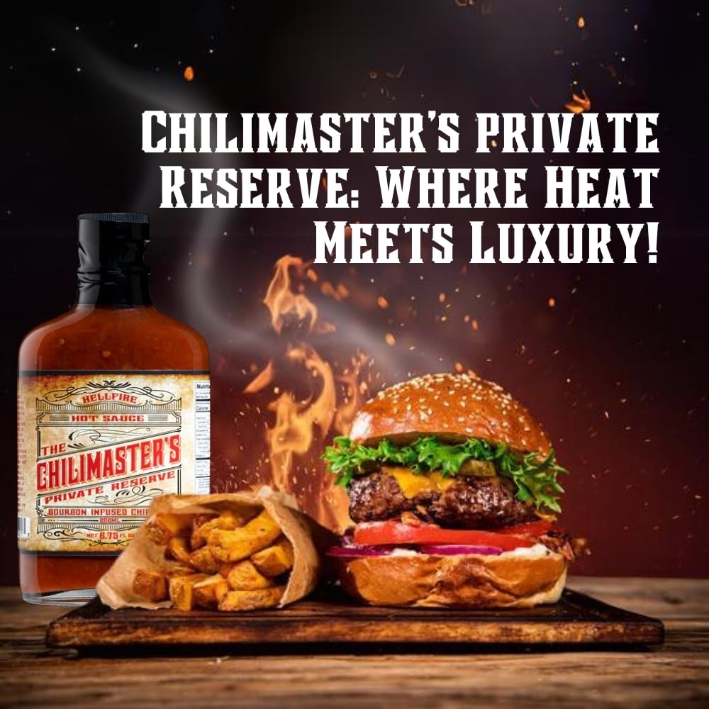 Hellfire Hot Sauce Chilimaster’s Reserve - Gourmet Award-Winning Hot Sauce and Marinade With Bourbon Infused Chipotle, 6.75 oz.