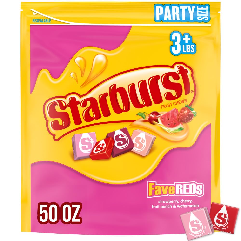 STARBURST Fruit Chews Candy - FaveREDS STARBURST Candy Bulk, Individually Wrapped, Party Size Bag, 50 oz, Pack of 1
