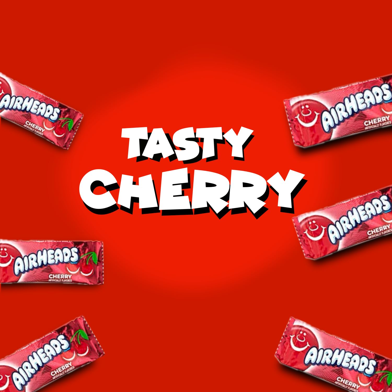 Airheads Candy Mini Bars, Cherry Flavor, 80 Pieces Bulk Bag, Individually Wrapped Non-Melting Chewy Fruit Taffy, Gluten Free, Perfect for Birthdays