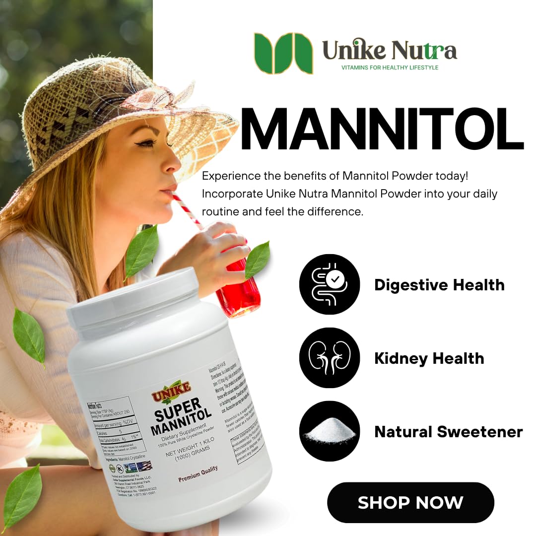 Unike Nutra Mannitol Powder - Mannitol Sweetener, Sugar Substitute, Mannitol Supplement, Natural & Gluten Free, 4g per Servings, Premium Mannitol