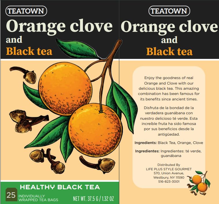 Premium Single Origin Orange Clove Spice Black Ceylon Tea Bags 25 Count Individually Wrapped Herbal, All Natural Full Bodied Aromatic Flavor