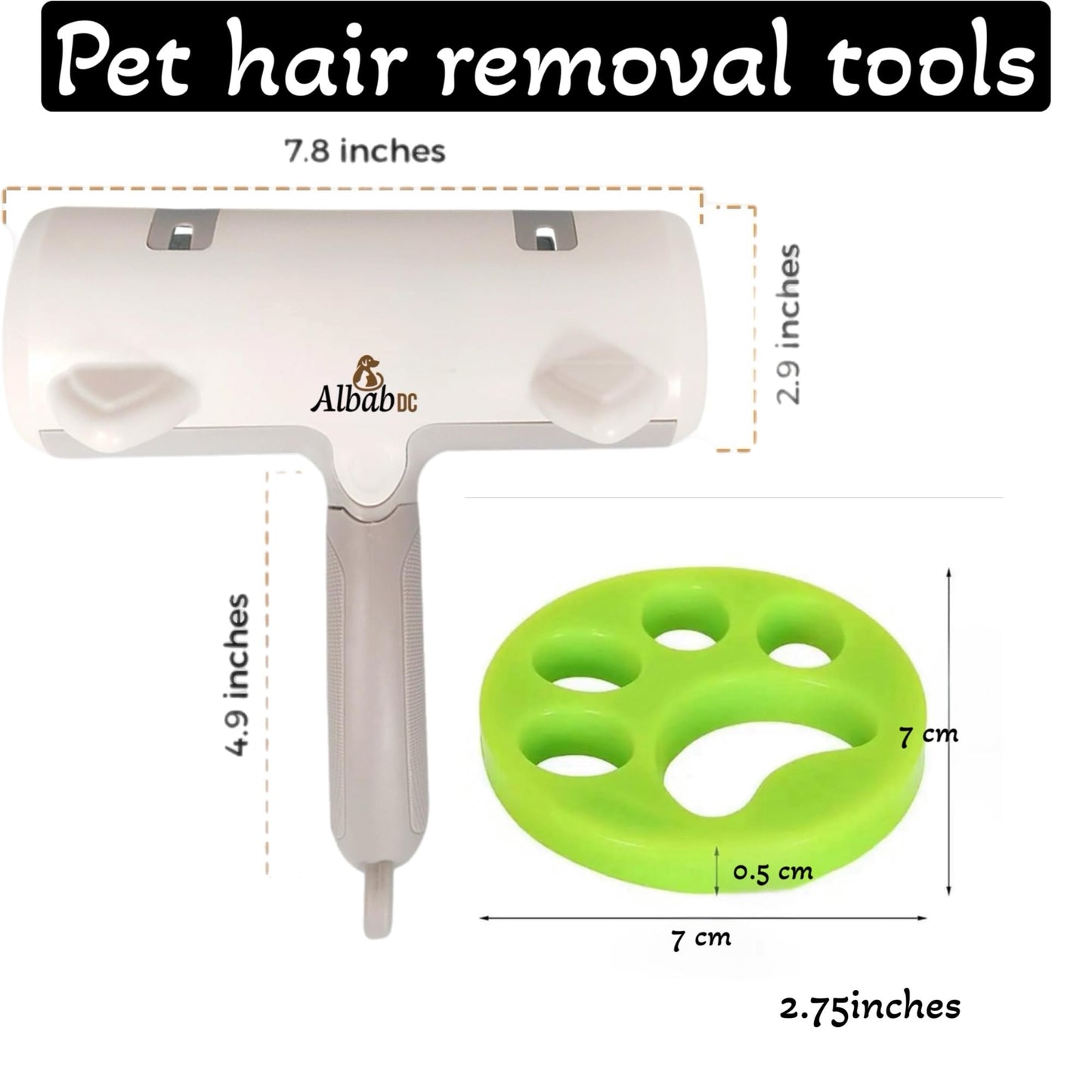 Albab Pet Hair Remover - Reusable Lint Roller - for Couch, Furniture, Clothes, Carpet, Bedding -Cat and Dog Hair -New Self-Cleaning Fur Removal Tool