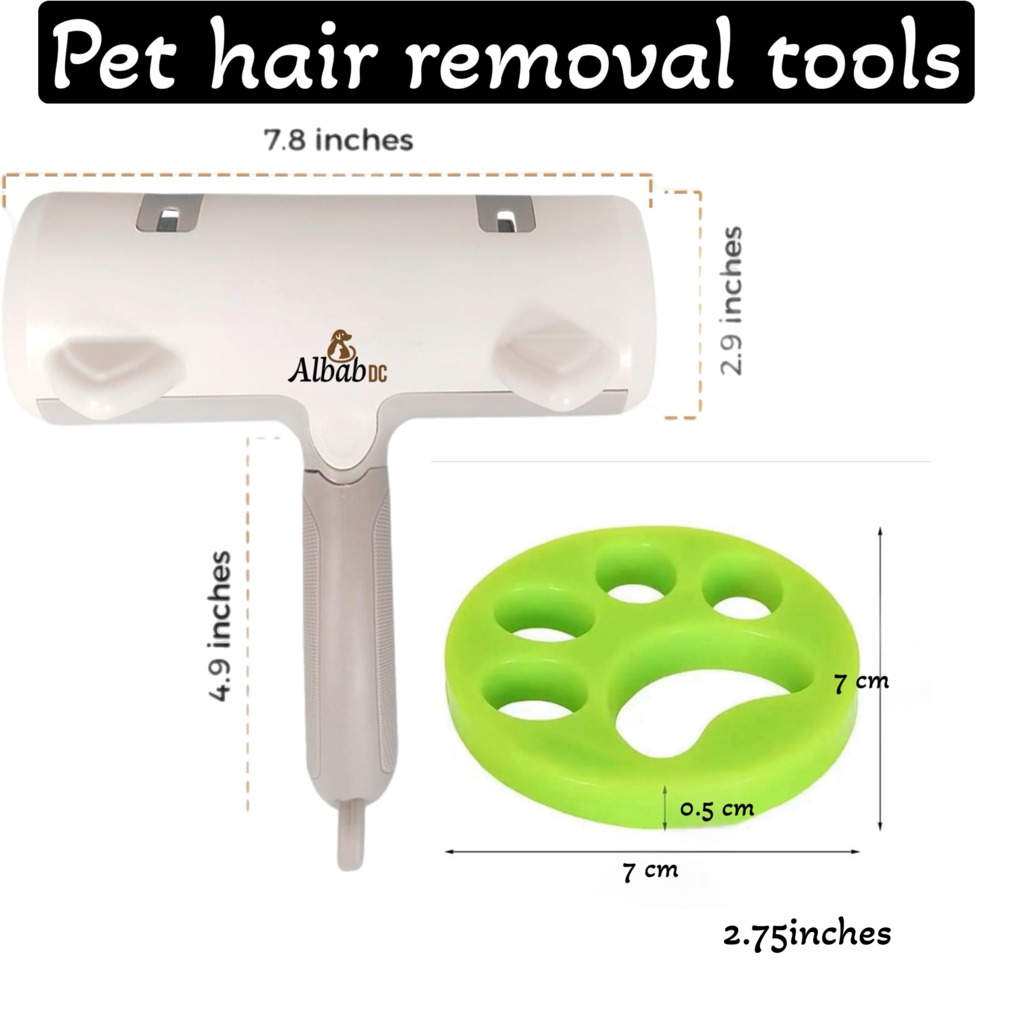 Albab Pet Hair Remover - Reusable Lint Roller - for Couch, Furniture, Clothes, Carpet, Bedding -Cat and Dog Hair -New Self-Cleaning Fur Removal Tool