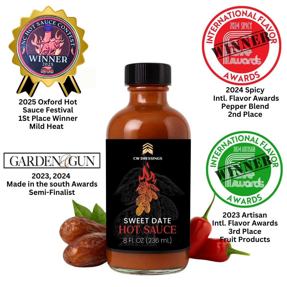 CW Dressings Sweet Date Hot Sauce, Date-Sweetened with Cayenne & Guajillo, 8 oz