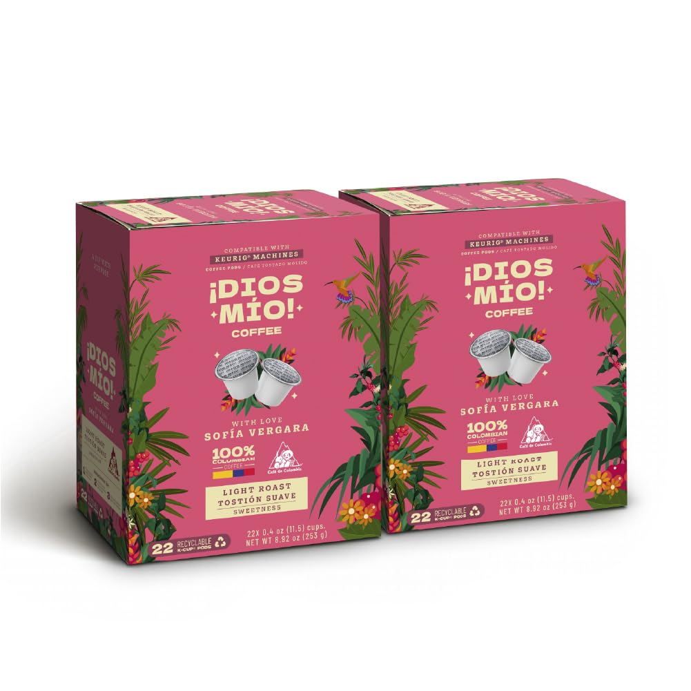 Dios Mio Coffee by Sofia Vergara, Light Roast, K-Cup Pods, 44 Count, (2 Boxes of 22 K-Cup Pods)