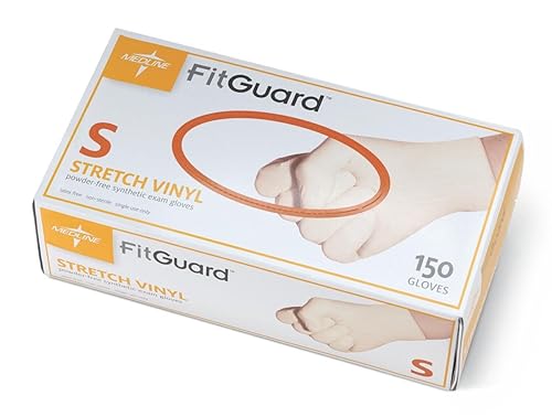 Medline FG1501H FitGuard Stretch Vinyl Exam Gloves, Small, Cream (Box of 150)