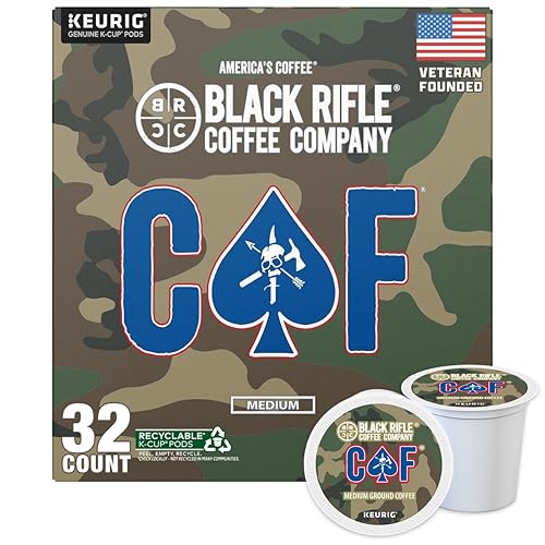 Black Rifle Coffee Company CAF, 32 Count, Medium Roast K Cups - Single Serve K Cups Coffee Pods - Kcup Pods Compatible with Keurig 1.0 & 2.0 - Made