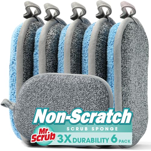 Sponges Kitchen Dish Sponge for Washing Dishes Cleaning Kitchen, All-Purpose, 6 Pack, Non Scratch, Rough Scrubbers Side for Non-Stick Cookware, Soft