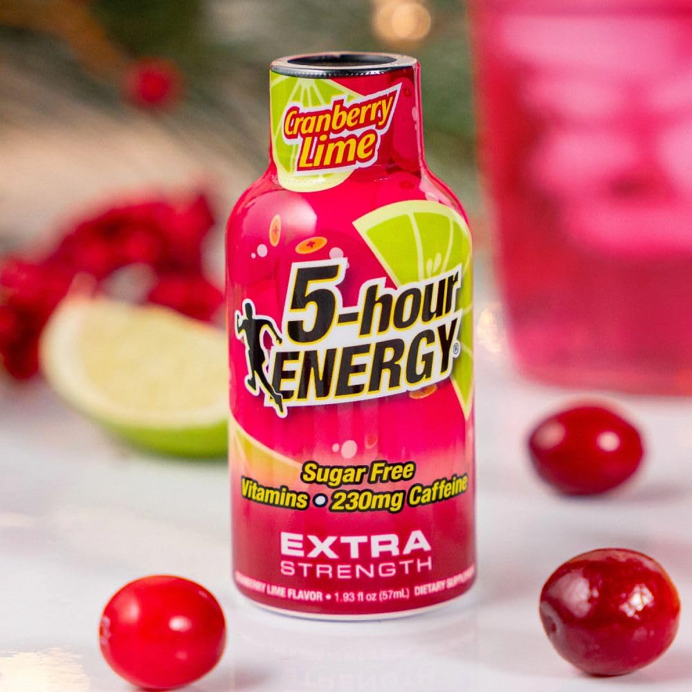 5-hour ENERGY CRANBERRY LIME Flavor, 6 Count, 1.93 Fl Oz Energy Shot, Extra Strength, Sugar Free