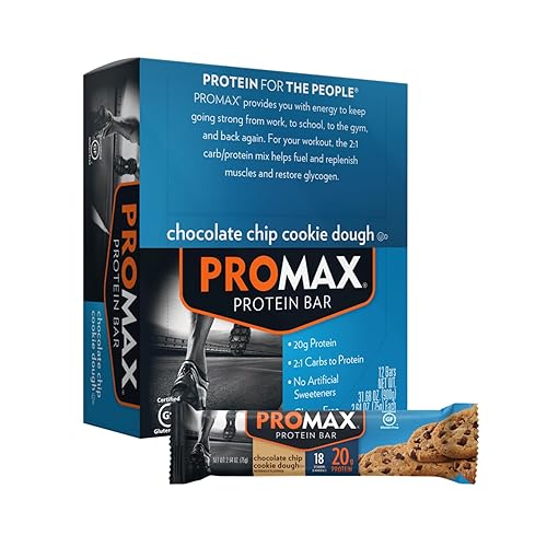Promax Protein Bar, Chocolate Chip Cookie Dough, 20g High Protein, Gluten Free, 12 Count